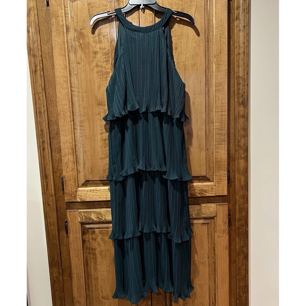 ZESICA Dress Sleeveless Large Halter Neck Tiered Layered Chiffon Midi‎ Green